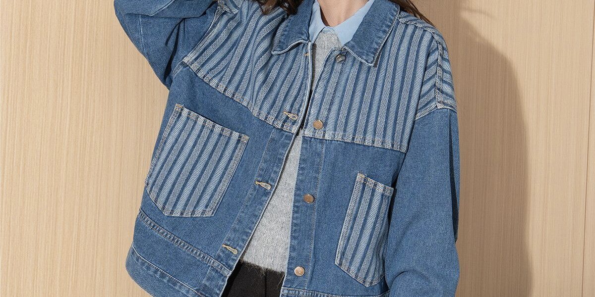 Striped patchwork Korean loose cropped women’s jean jacket
