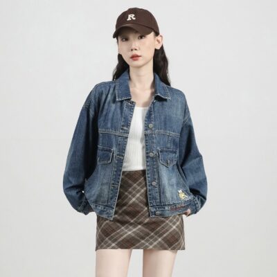 Autumn Korean cropped embroidered women’s jean jacket