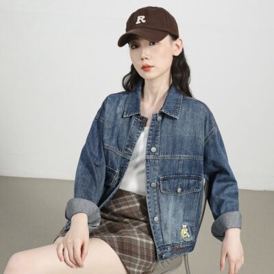 Autumn Korean cropped embroidered women’s jean jacket