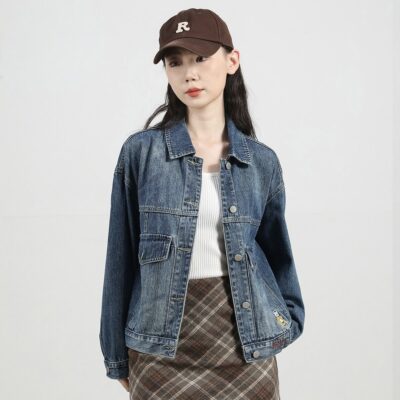 Autumn Korean cropped embroidered women’s jean jacket