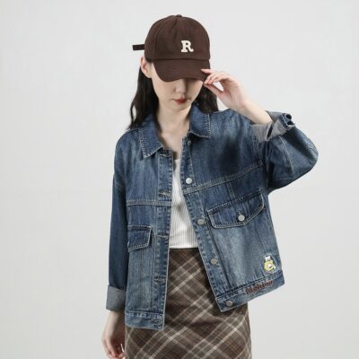 Autumn Korean cropped embroidered women’s jean jacket