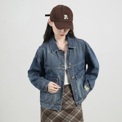 Autumn Korean cropped embroidered women’s jean jacket