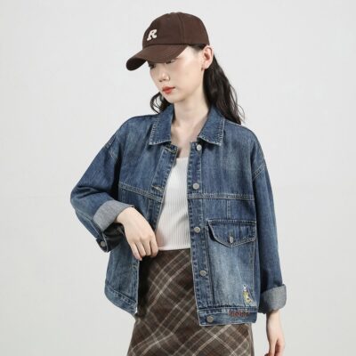 Autumn Korean cropped embroidered women’s jean jacket