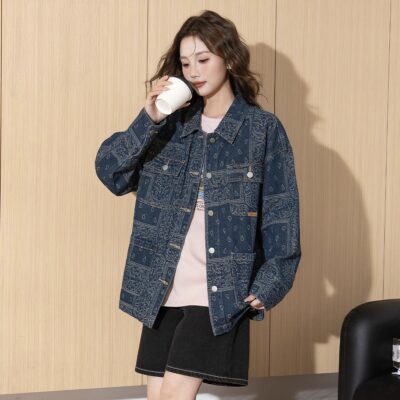 Autumn Korean jacquard collar women’s jean jacket