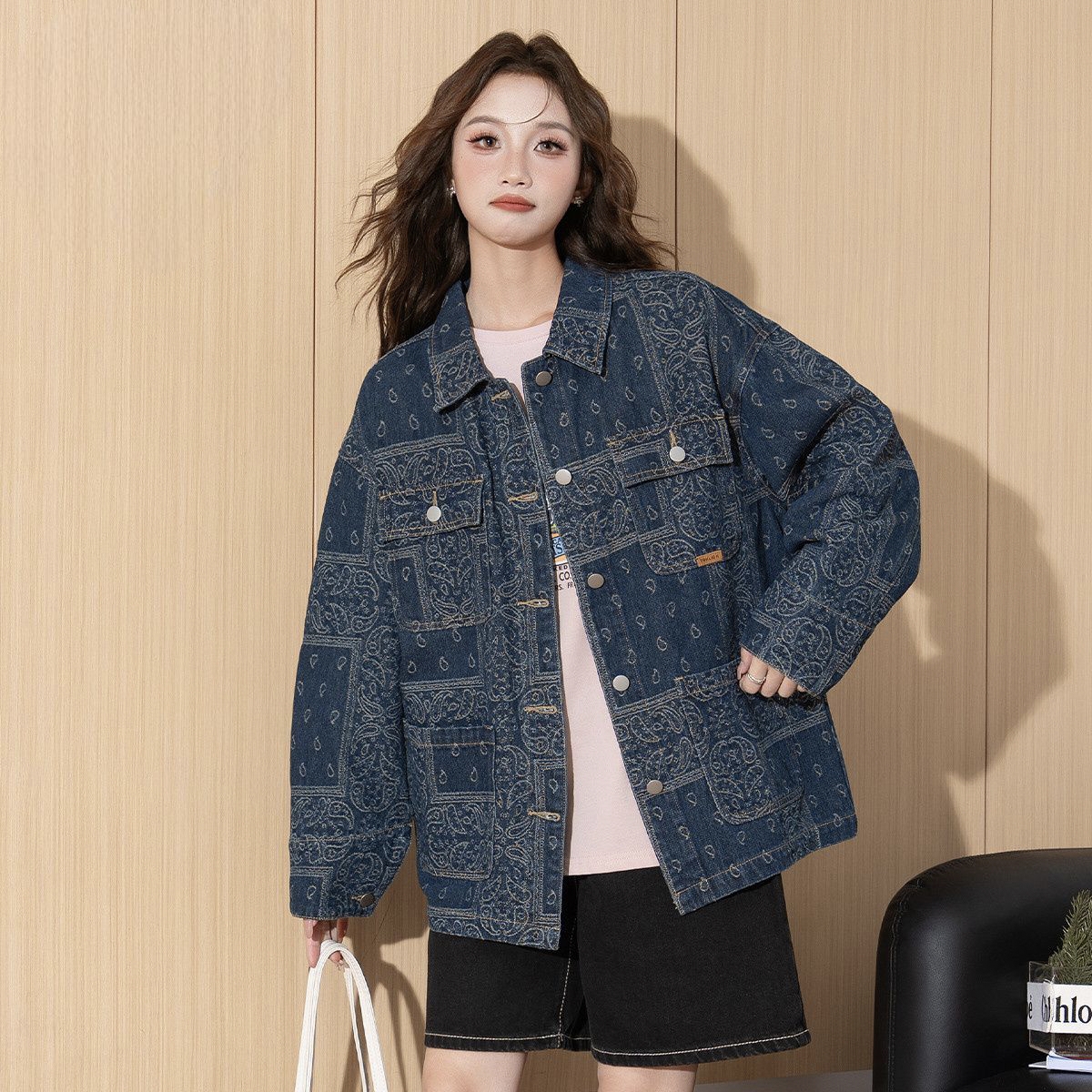 Autumn Korean jacquard collar women’s jean jacket