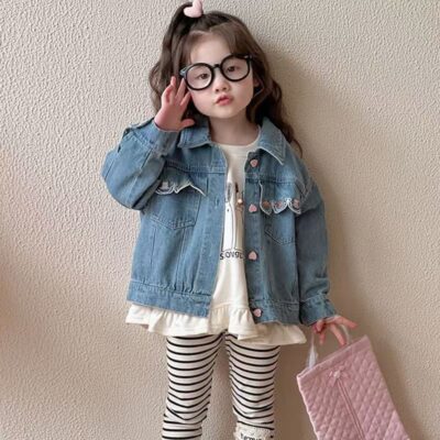Spring autumn Korean style fashion kids jean jacket for girls
