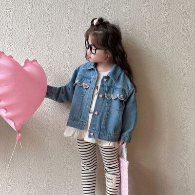 Spring autumn Korean style fashion kids jean jacket for girls