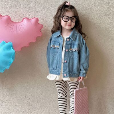 Spring autumn Korean style fashion kids jean jacket for girls