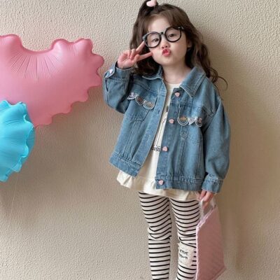 Spring autumn Korean style fashion kids jean jacket for girls