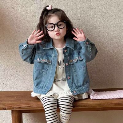Spring autumn Korean style fashion kids jean jacket for girls