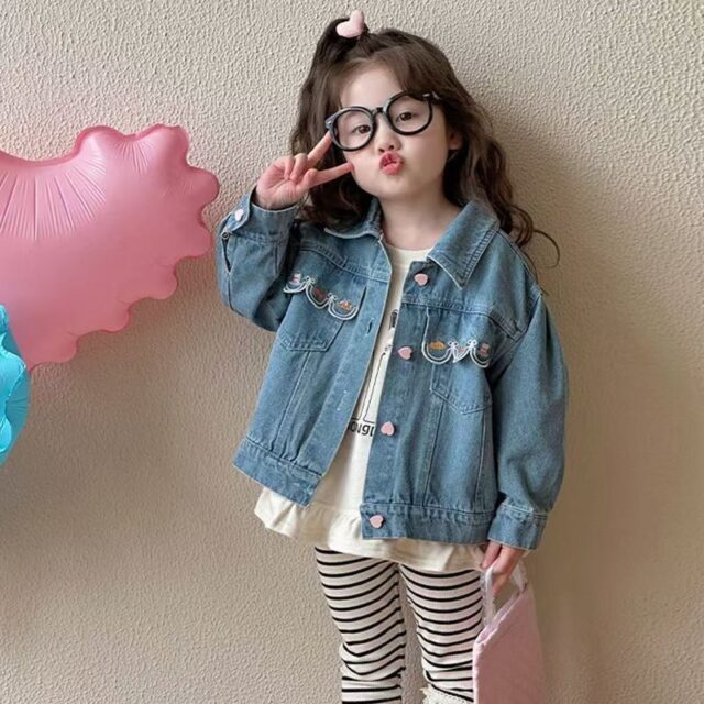 Spring autumn Korean style fashion kids jean jacket for girls