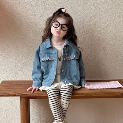 Spring autumn Korean style fashion kids jean jacket for girls