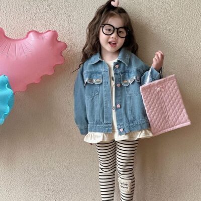 Spring autumn Korean style fashion kids jean jacket for girls