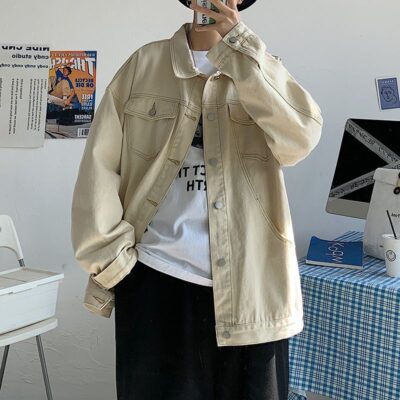 Spring autumn Korean style loose casual men’s jean jacket