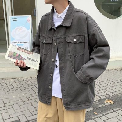 Spring autumn Korean style loose casual men’s jean jacket