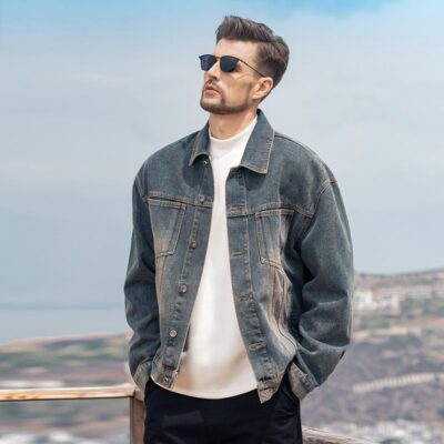 Spring autumn Korean style loose men’s jean jacket