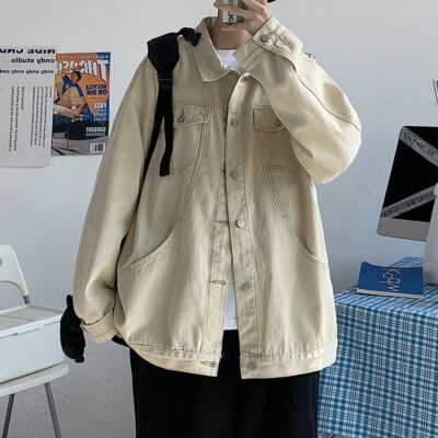 Spring autumn Korean style loose casual men’s jean jacket