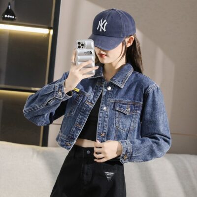 Autumn minimalist cropped collar women’s jean jacket