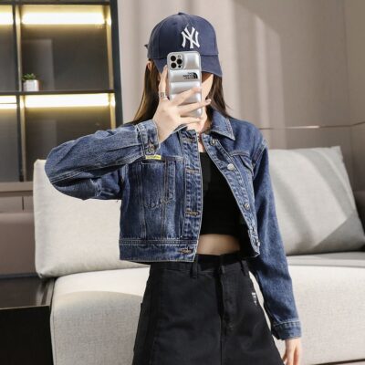 Autumn minimalist cropped collar women’s jean jacket