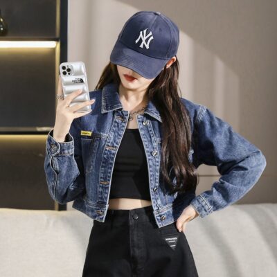 Autumn minimalist cropped collar women’s jean jacket
