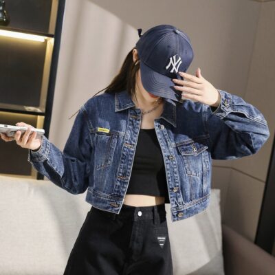 Autumn minimalist cropped collar women’s jean jacket