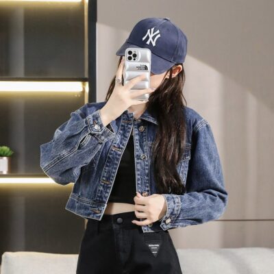 Autumn minimalist cropped collar women’s jean jacket
