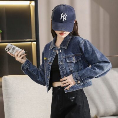 Autumn minimalist cropped collar women’s jean jacket