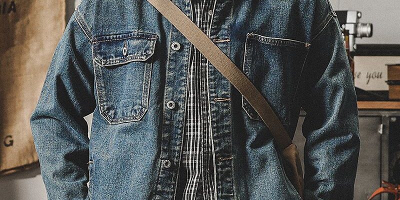 Classic retro color block loose men’s jean jacket spring autumn