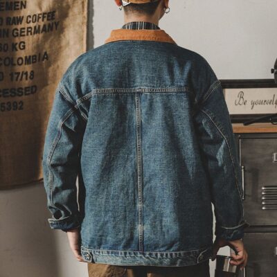 Classic retro color block loose men’s jean jacket spring autumn