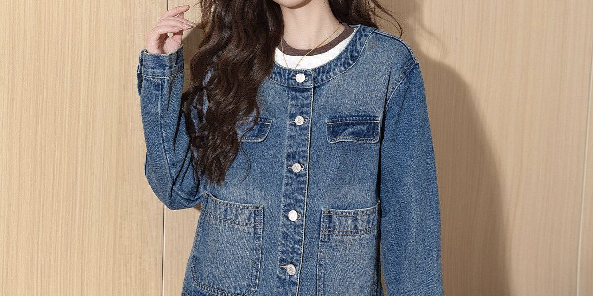 Vintage autumn cropped round neck women’s jean jacket