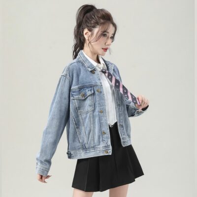 Autumn solid color cropped casual women’s jean jacket