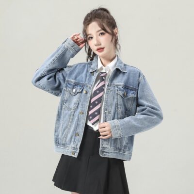 Autumn solid color cropped casual women’s jean jacket
