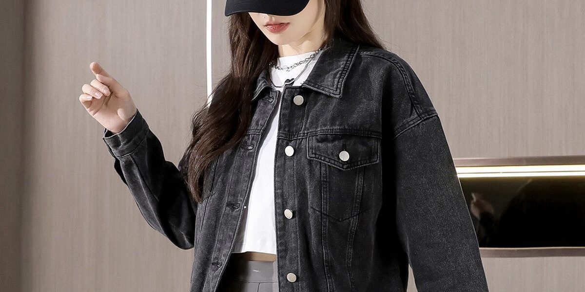 Autumn solid color versatile collar women’s jean jacket