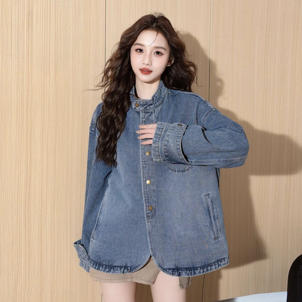 Autumn stand collar vintage women’s jean jacket