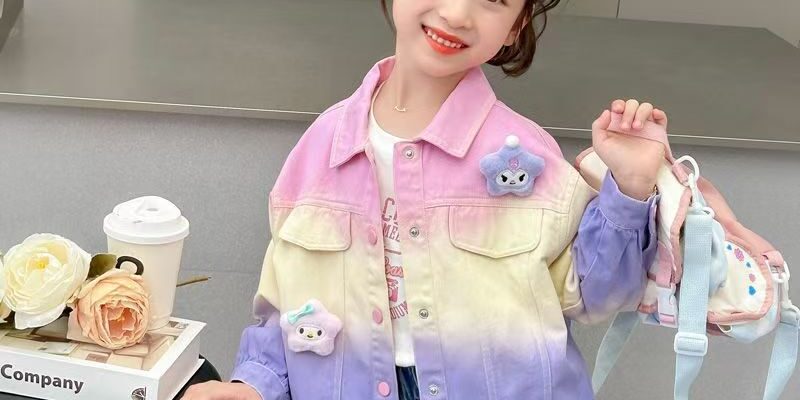 Fashion tie-dye cartoon kids jean jacket for girls