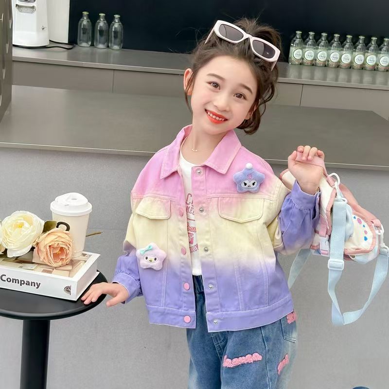 Fashion tie-dye cartoon kids jean jacket for girls