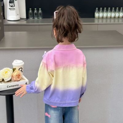 Fashion tie-dye cartoon kids jean jacket for girls