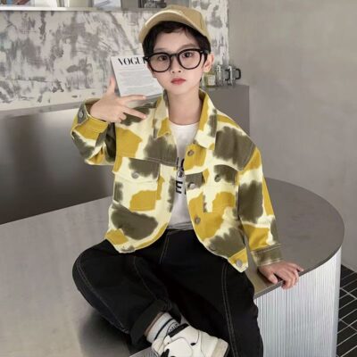 Autumn tie-dye thick fashion kids jean jacket for boys