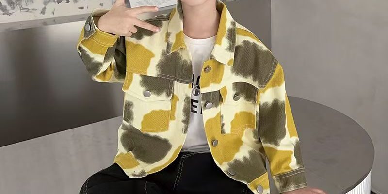 Autumn tie-dye thick fashion kids jean jacket for boys