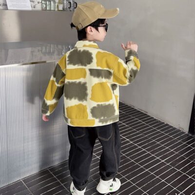 Autumn tie-dye thick fashion kids jean jacket for boys
