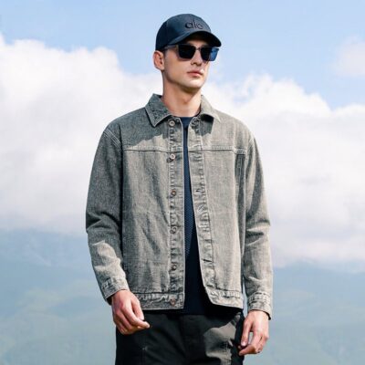 American vintage autumn collar men’s jean jacket