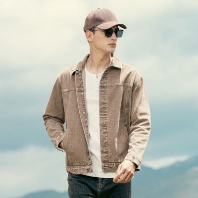 American vintage autumn collar men’s jean jacket