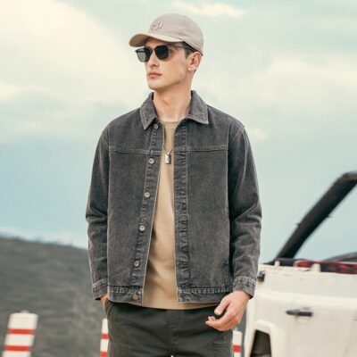 American vintage autumn collar men’s jean jacket