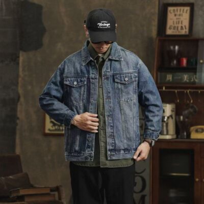 Spring vintage collar loose fashion men’s jean jacket