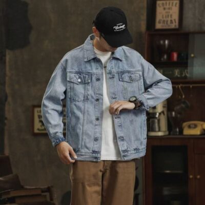 Spring vintage collar loose fashion men’s jean jacket