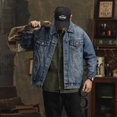 Spring vintage collar loose fashion men’s jean jacket