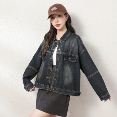 Autumn loose vintage collar women’s jean jacket