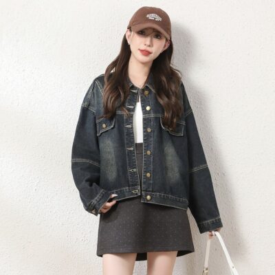 Autumn loose vintage collar women’s jean jacket