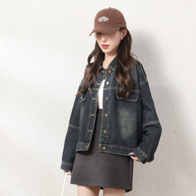 Autumn loose vintage collar women’s jean jacket