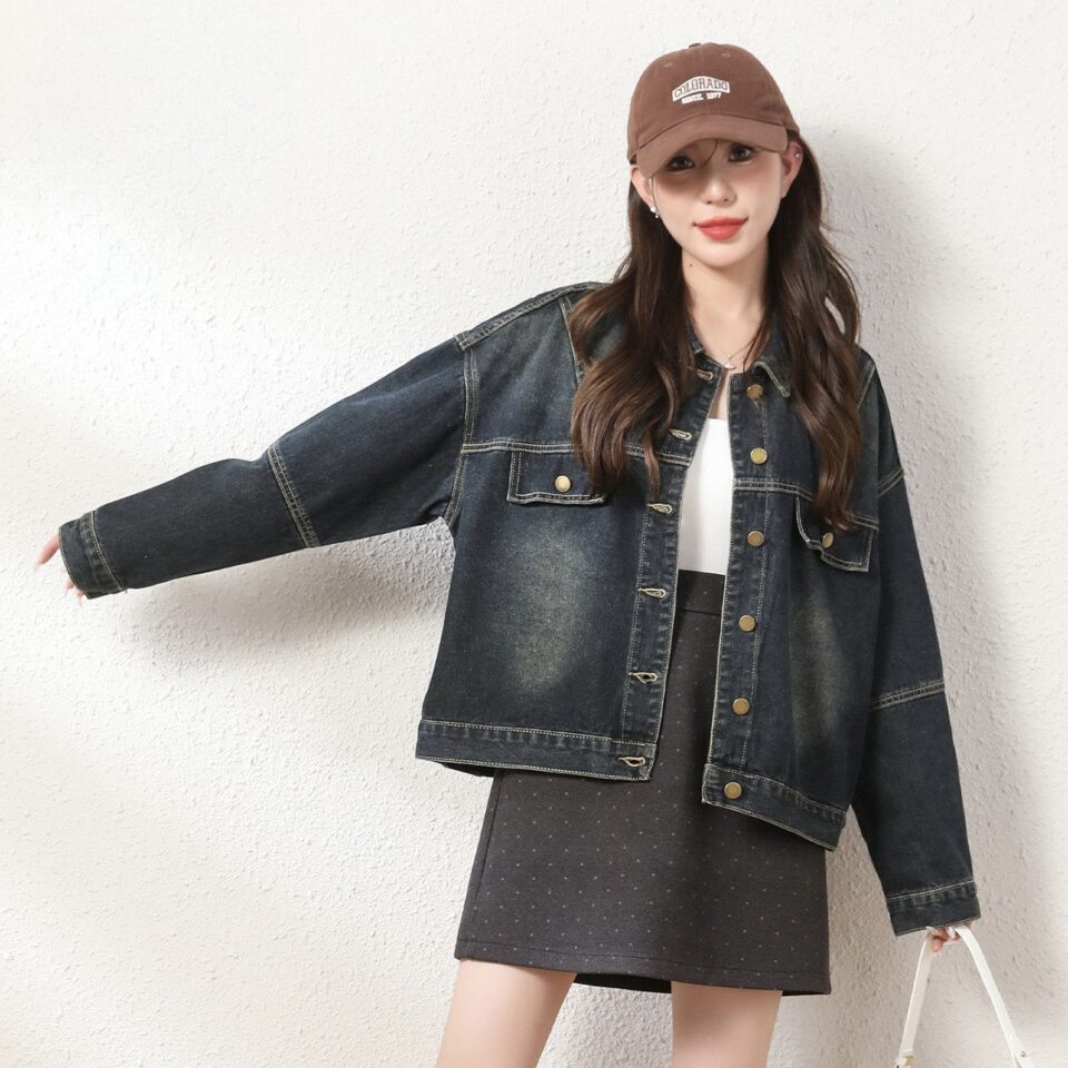 Autumn loose vintage collar women’s jean jacket
